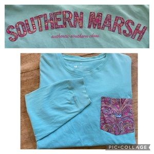 Southern Marsh Women’s Size XL Light Blue Paisley Graphic Long Sleeve Cotton Tee